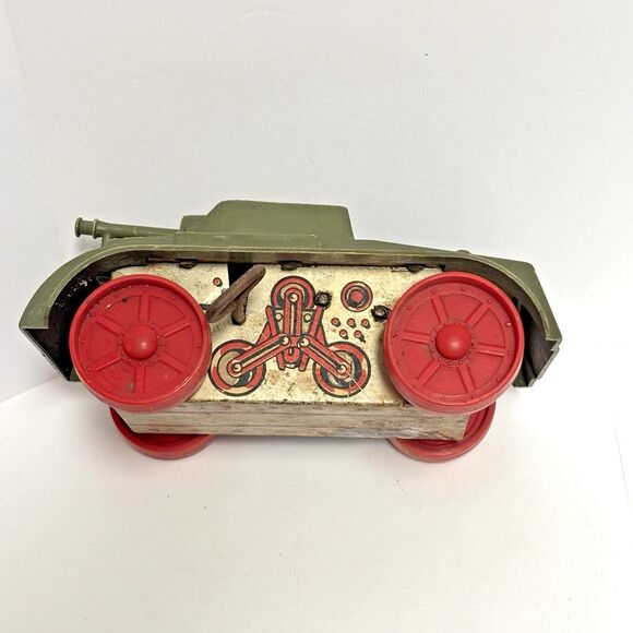 Vntg MARX Wind Up Tank Toy Green Military Army Tank Tin Litho Made In USA - Picture 9 of 11
